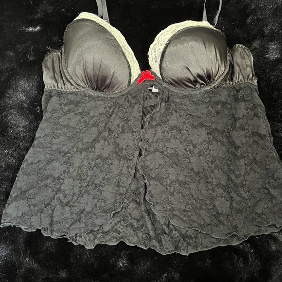 APT 9 Black Lace Satin Babydoll Lingerie - Size Medium - Picture 3 of 6